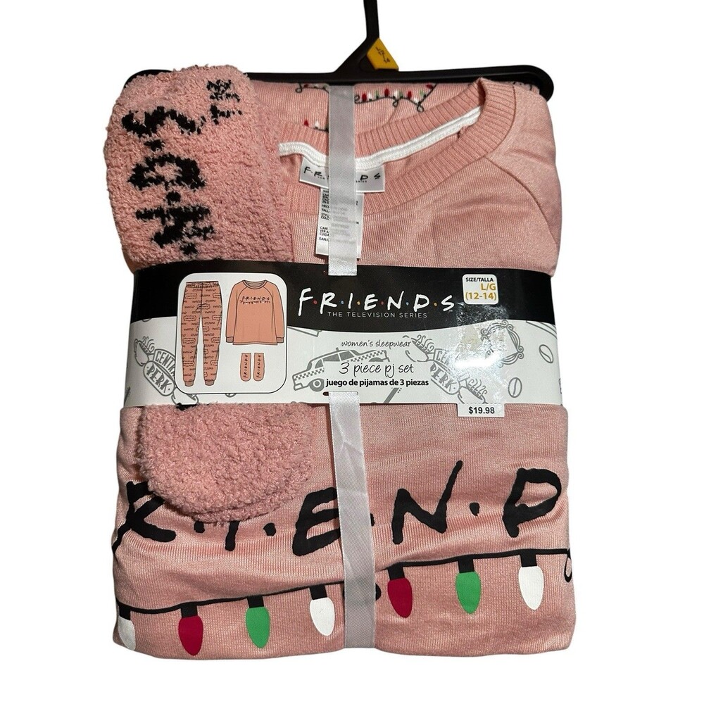 F.R.I.E.N.D.S 3-Pc Christmas PJ Set Women Shirt Jogger Socks TV FRIENDS Size Lrg